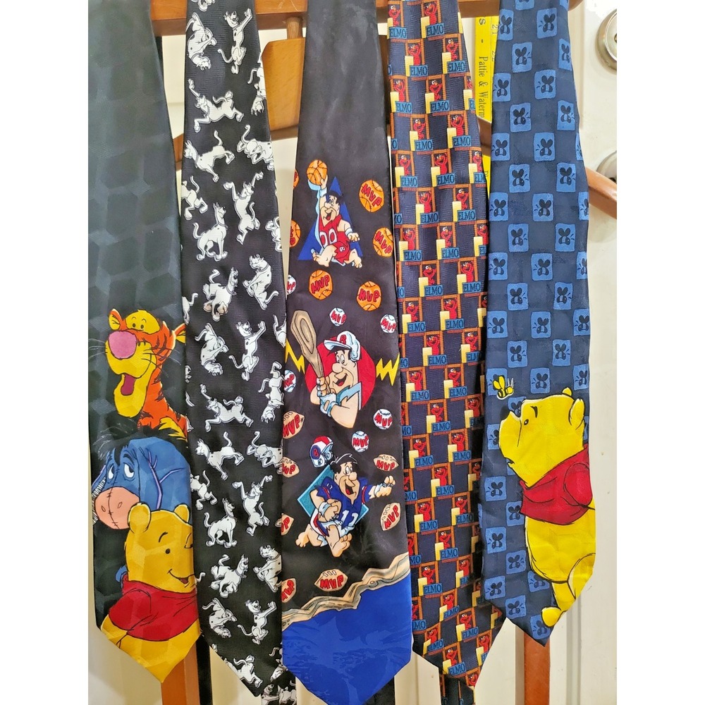 5‎ VTG 80-90's Mens Cartoon Disney Neck Ties Pooh Scooby Elmo Fred Flintstone